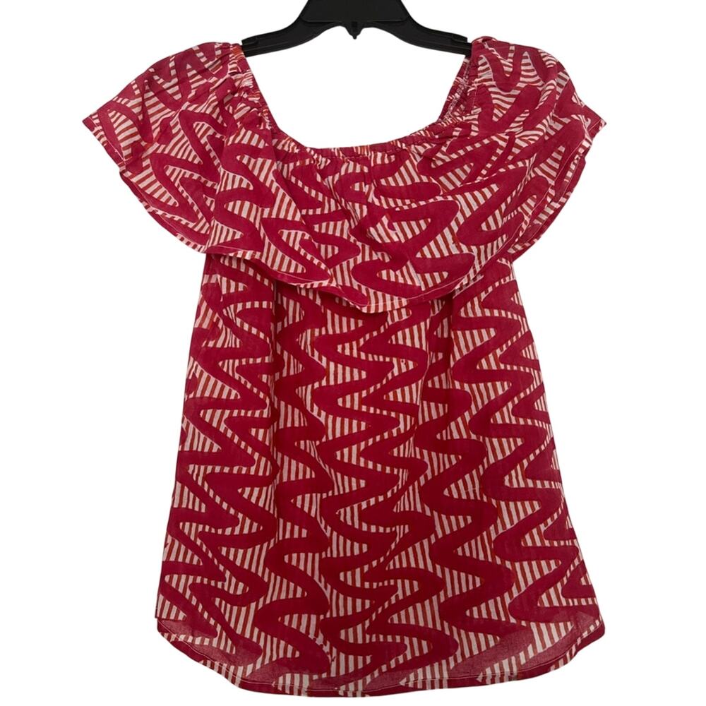 Oliphant Red Pink Pattern Off Shoulder Blouse